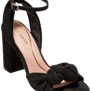 Cole Haan Womens 10.5 B  Black Kaycee Knotted Block Heel Dress Sandals Suede